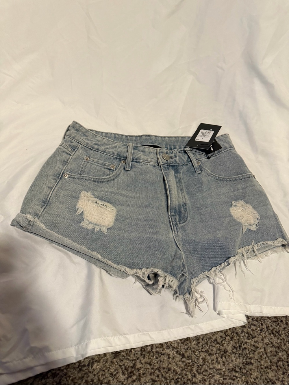 Carbon Distressed Light Blue Denim Shorts